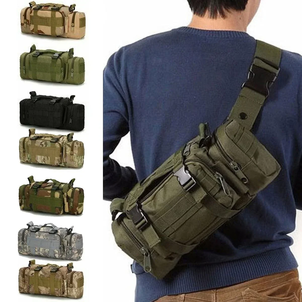 Edc Carry Fanny Pack - Duffel Waist Bag Molle Waterproof Fanny