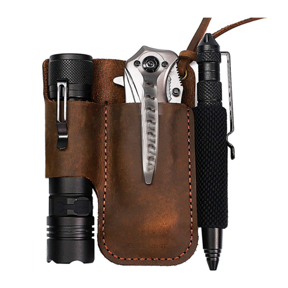 Durable Cowhide Leather Multit - Leather Edc. Carry Pouch recension och pris
